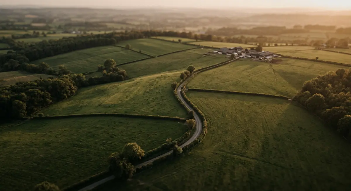 Aerial view of an estate land parcel at golden hour with clear boundary lines